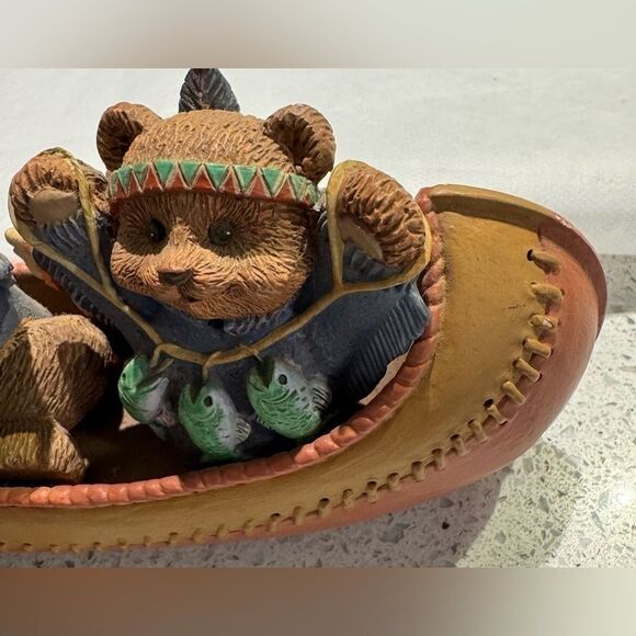 Teddy Bear Tales Thanksgiving Figurine, 2 Indian Bears In Canoe w/ Turkey - Picture 4 of 8